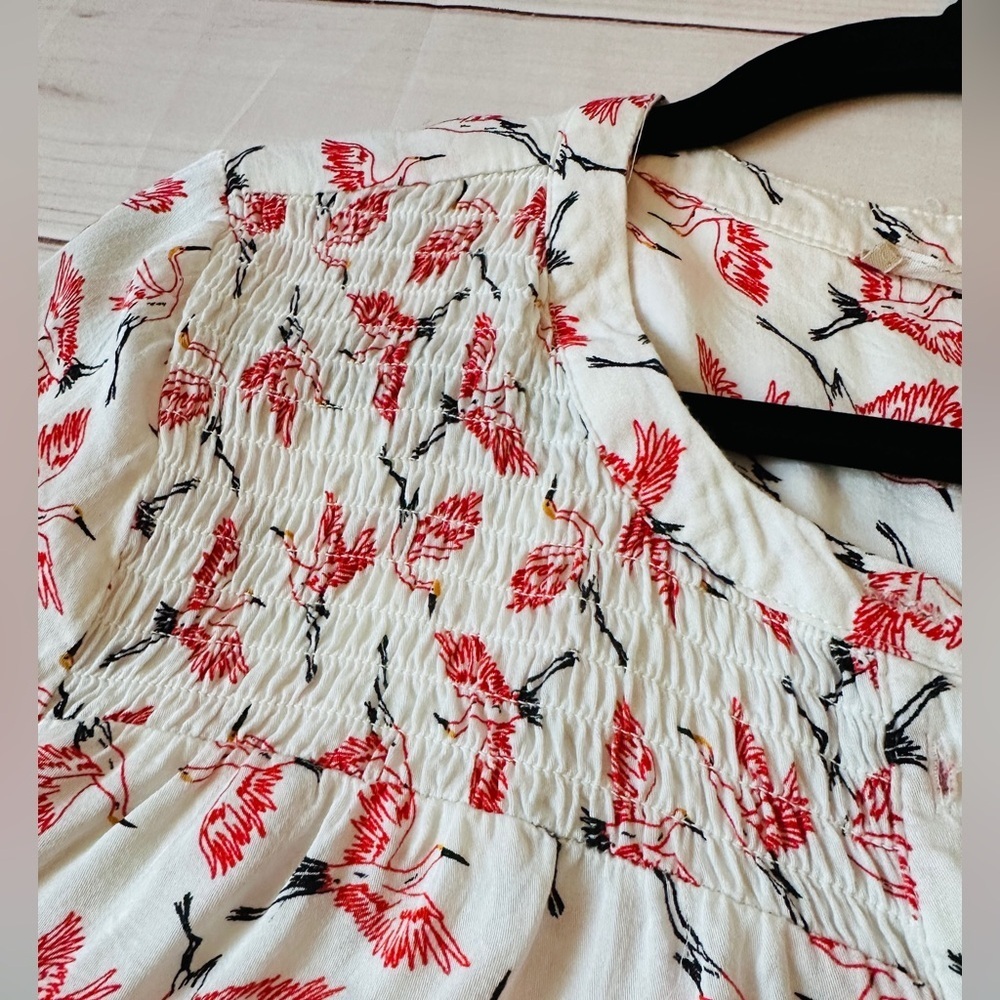 My Danielle White & Red Bird Print Blouse - Size L Lightweight Crane Office - Picture 8 of 8